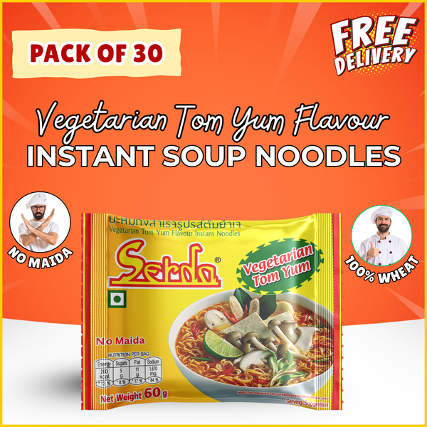 Serda Vegetarian Tom Yum Flavors Instant Soup Noodles | 100% Atta | No Maida,| Pack of 30
